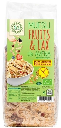 Muesli de avena Fruits & Lax sin gluten Sol Natural 425g