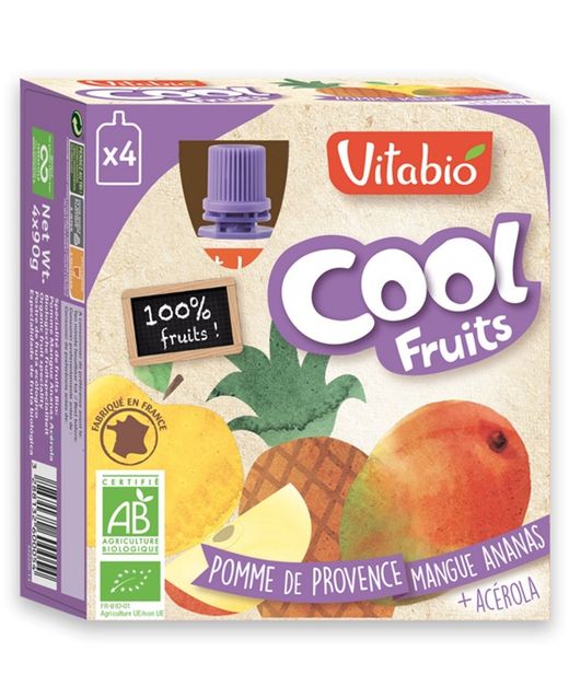 Zumo de manzana, mango y piña Cool fruits Vitabio 4x90G